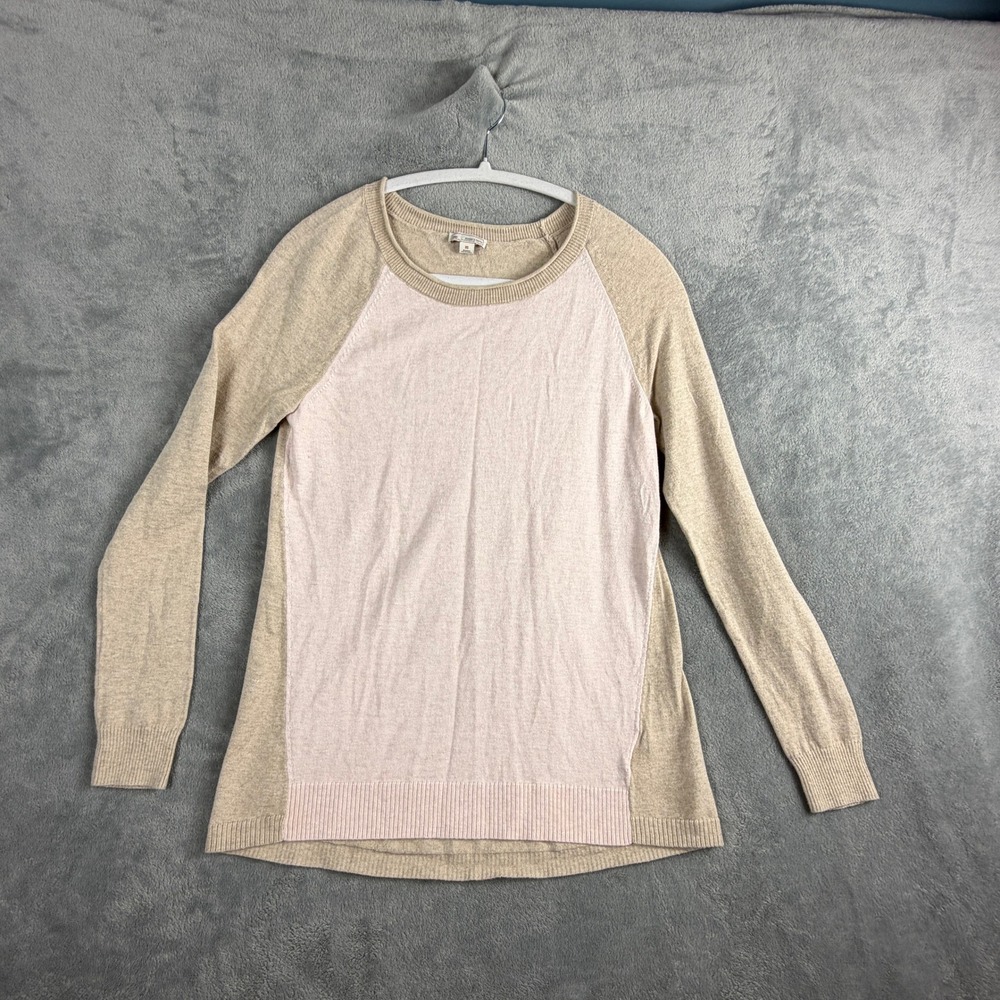 Gap Womens XS Tan Pink Colorblock Sweater Raglan 100% Cotton Quiet Luxury 988777